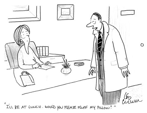 "I'll be at lunch. Would you please fluff my pillow?"