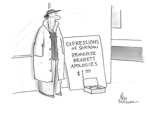 Expressions of sorrow remorse regrets apologies $100