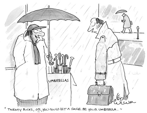 "Twenty Bucks, or, you could let a smile be your umbrella."