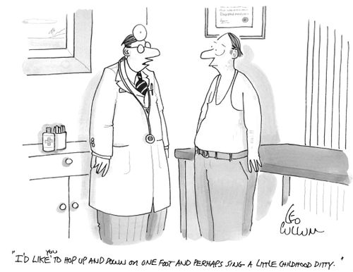 "I'd like you to hop up and down on one foot and perhaps sing a little childhood ditty."