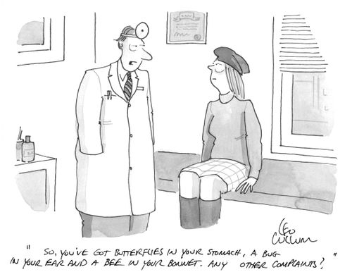 "So, you've got butterflies in your stomach, a bug in your ear and a bee in your bonnet. Any other complaints?"