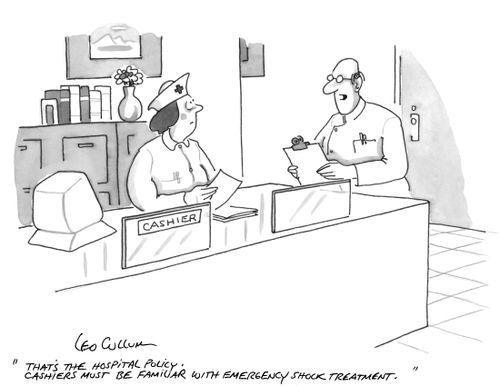 "That's the hospital policy. Cashiers must be familiar with emergency shock treatment."