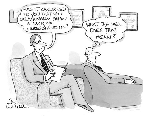 "Has it occurred to you that you occasionally feign a lack of understanding?" "What the hell does that mean?"