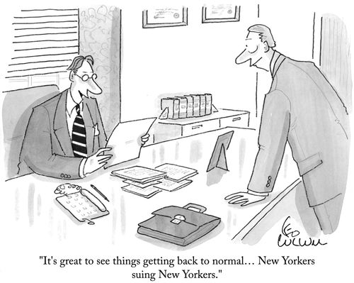 "It's great to see things getting back to normal… new yorkers suing new yorkers."