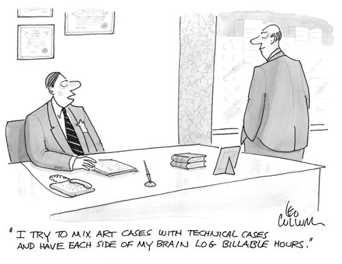 "I try to mix art cases with technical cases and have each side of my brain log billable hours."