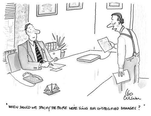 "When should we specify the people we're suing for unspecified damages?"