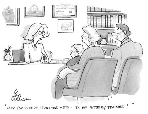 "Our focus here is on the arts. Is he pottery trained?"