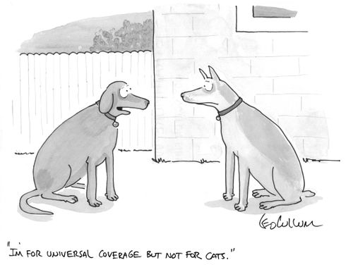 "I'm for universal coverage but not for cats."