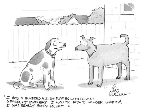 "I had a hundred and six puppies with eleven different partners. I was too busy to wonder whether. I was really happy or not."