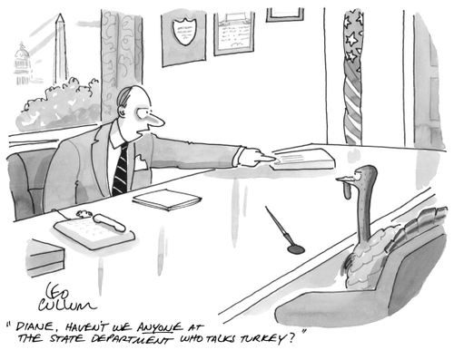 "Diane, haven't we anyone at the state department who talks turkey?"