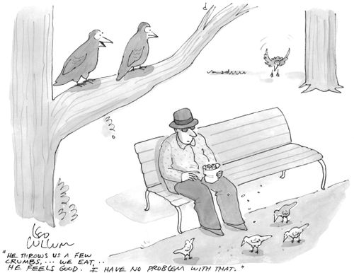"He throws us a few crumbs, ...we eat, ..he feels good. I have no problem with that."