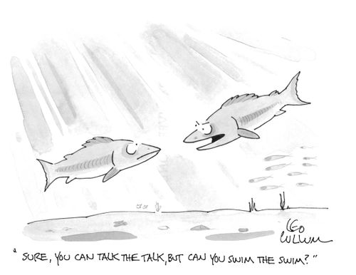 "Sure, you can talk the talk, but can you swim the swim?"
