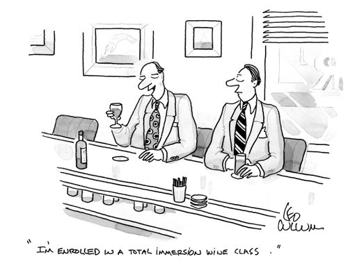 "I'm enrolled in a total immersion wine class."