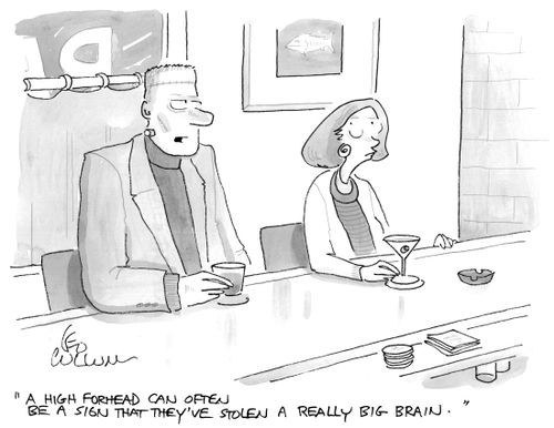 "A high forhead can often be a sign that they've stolen a really big brain."