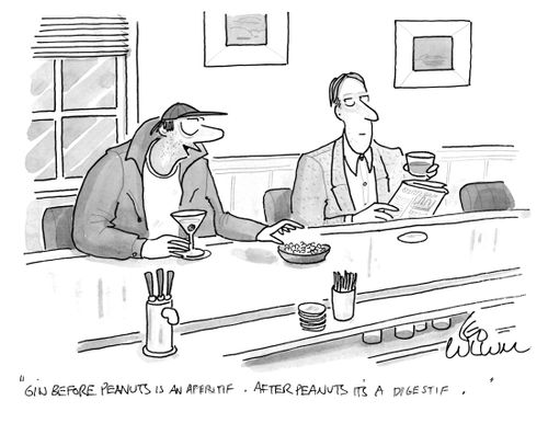 "Gin before peanuts is an aperitif. After peanuts it's a digestif."