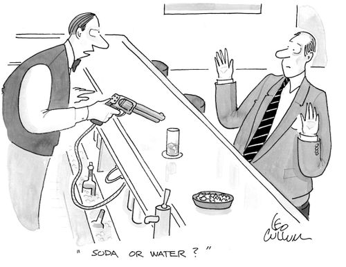 "Soda or water?"