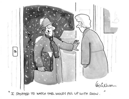 "I stopped to watch the woods fill up with snow."