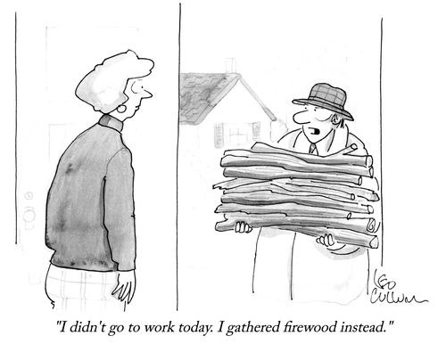 "I didn't go to work today. I gathered firewood instead."