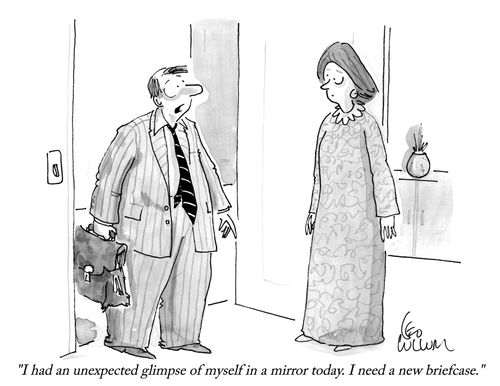 "I had an unexpected glimpse of myself in a mirror today. I need a new briefcase."