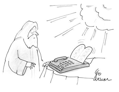 Moses waiting for a fax of the ten commandments.