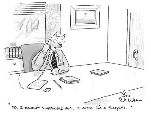 "No, I haven't confronted him. I guess I'm a pussycat."