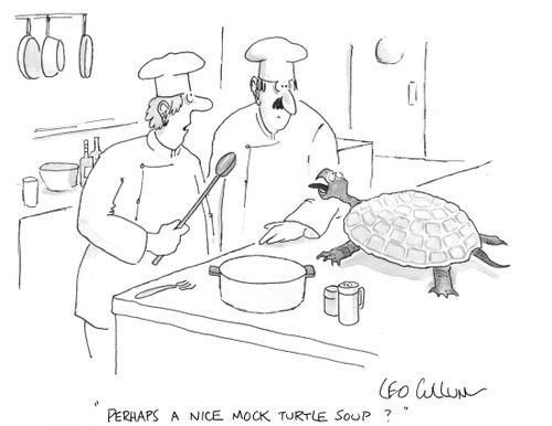 "Perhaps a nice mock turtle soup?''