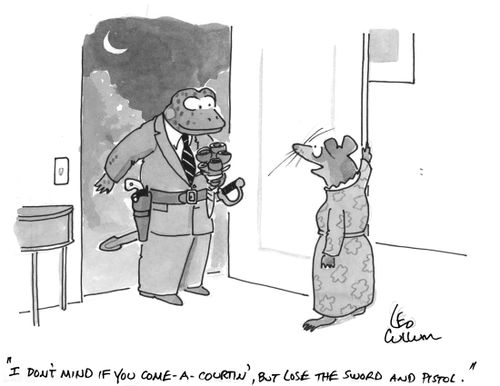 "I don't mind if you come-a- courtin', but lose the sword and pistol."