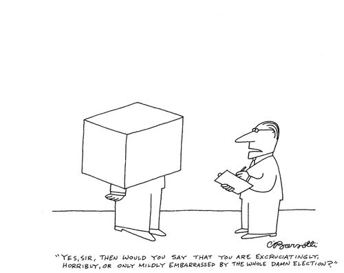 "Are you excruciatingly, horribly or mildly embarrassed by the election?"