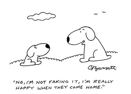 "No, I'm not faking it, I'm really happy when they come home."