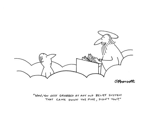 "Wow, you just grabbed any old belief system that came down the pike didn't you?"