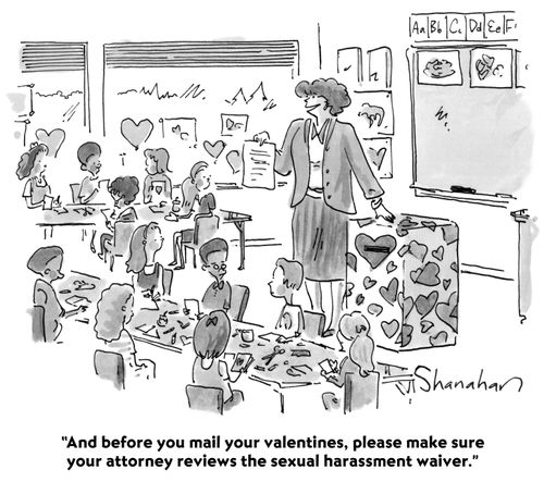 "And before you mail your valentines, please make sure your attorney reviews the sexual harassment waiver."