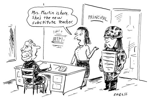 "Mrs. Martin is here. She's the new substitute teacher."
