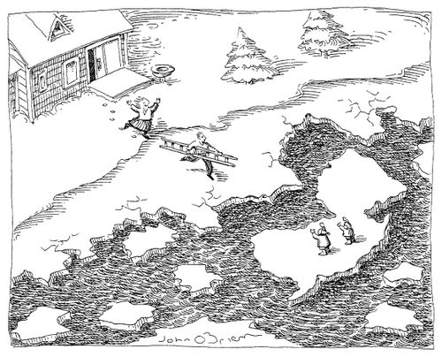 Two parents rush to rescue their kids from a New Jersey shaped ice floe.