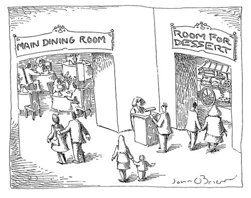 A restaurant with a "Main Dining Room" and a "Room for Dessert".