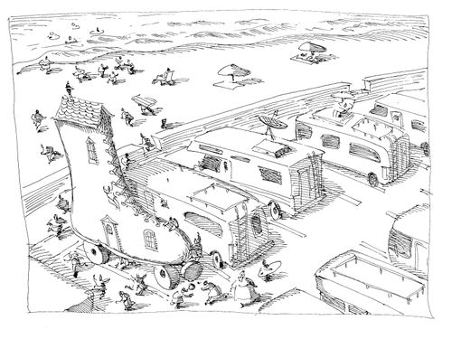 The old woman who lives in a shoe uses a roller skate as an RV.