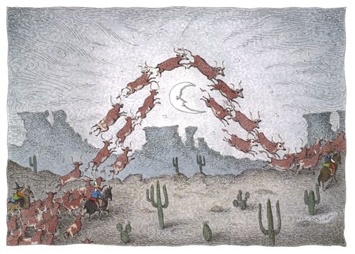 Hey diddle diddle, the cat and the fiddle, the cattle drive jumped over the moon.