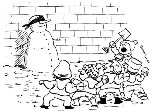 Snowman facing firing squad.