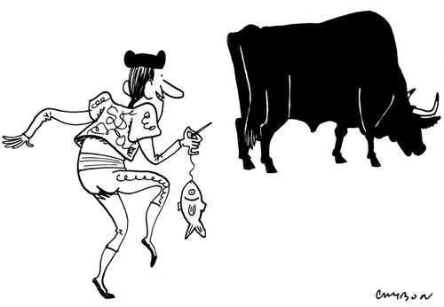 Pin the fish on the bull.