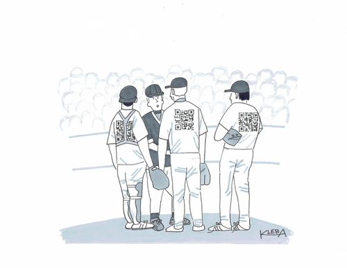 Baseball Players with QR Codes on their Shirts.