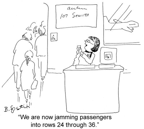 "We are now jamming passengers into rows 24 through 36."