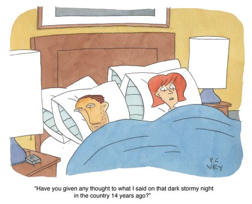 "Have you given any thought to what I said on that dark stormy night in the country 14 years ago?"