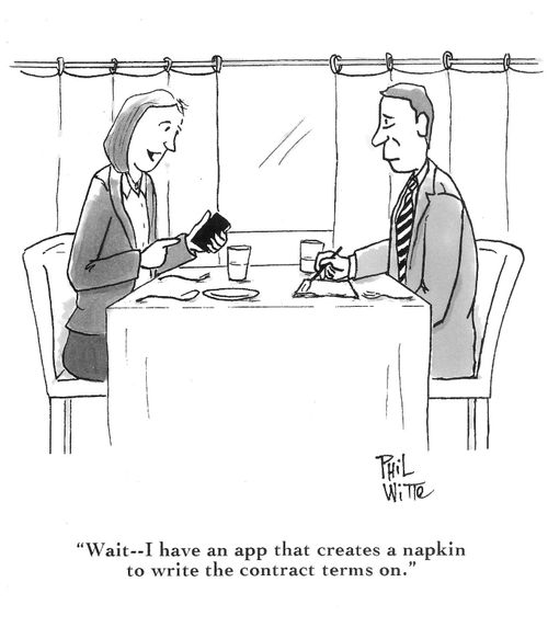 "Wait -- I have an app that creates a napkin to write the contract terms on."