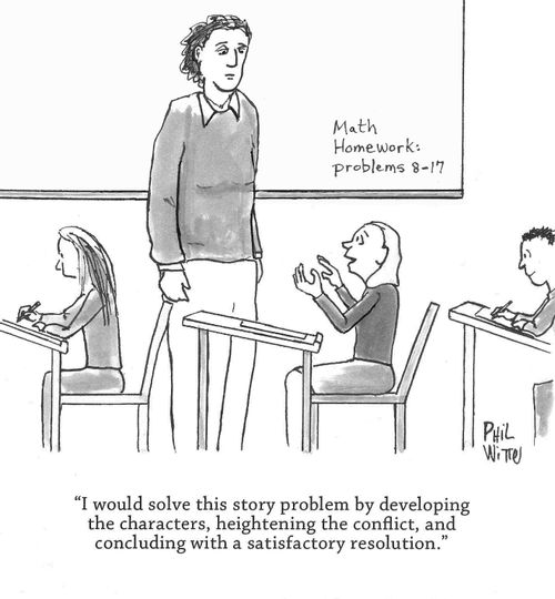 "I would solve this story problem by developing the characters, heightening the conflict, and concluding with a satisfactory resolution."