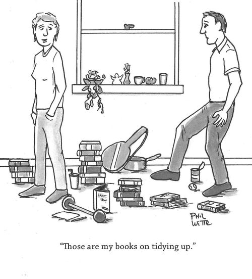 "Those are my books on tidying up."