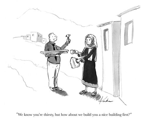 "We know you're thirsty, but how about we build you a nice building first?"