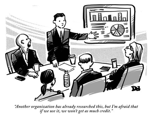 "Another organization has already researched this, but I'm afraid that if we use it, we won't get as much credit."