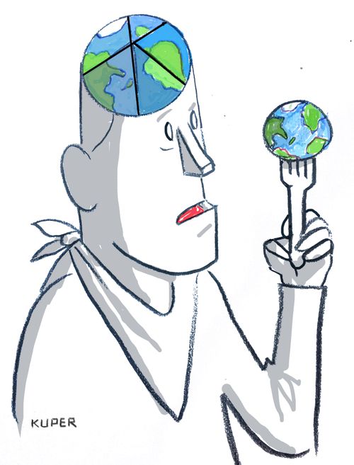 A man with the world on his mind inspects the world