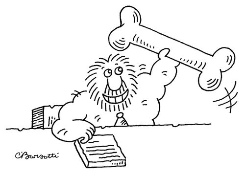 Caveman businessman with stone tablet.