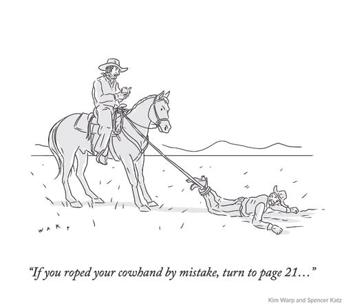 "If you roped your cowhand by mistake, turn to page 21..."