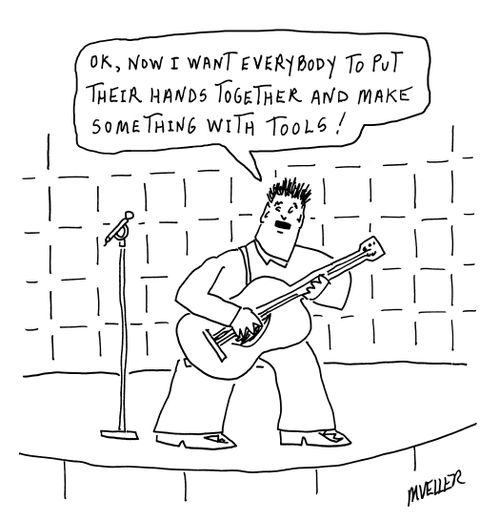 "OK, now I want everybody to put their hands together and make something with tools!"